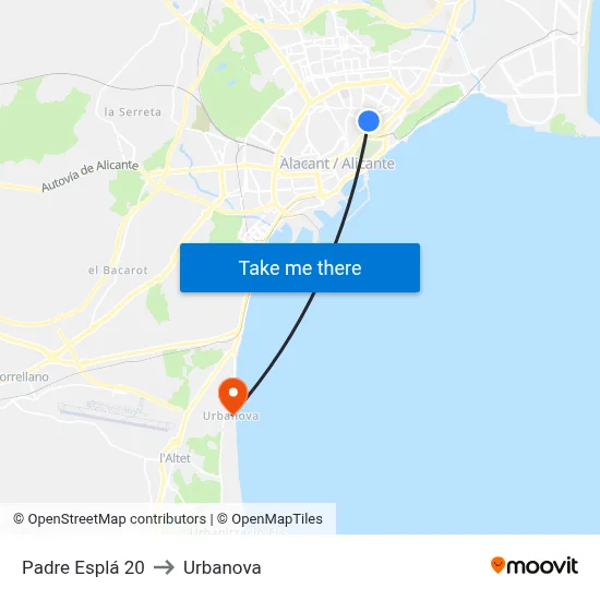 Padre Esplá 20 to Urbanova map