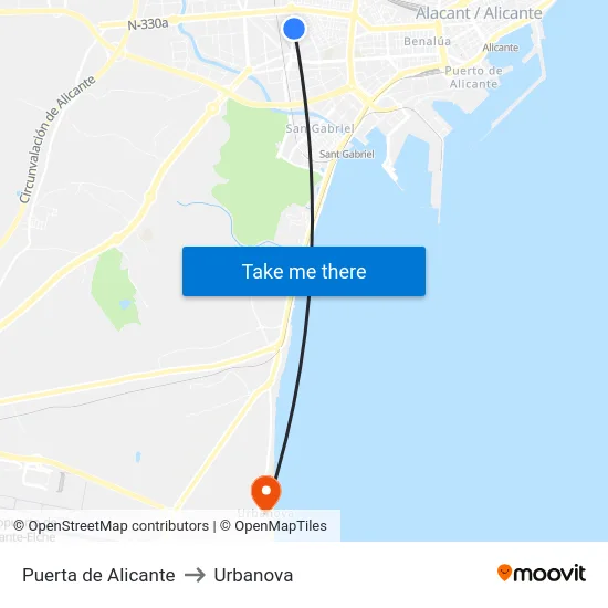 Puerta de Alicante to Urbanova map