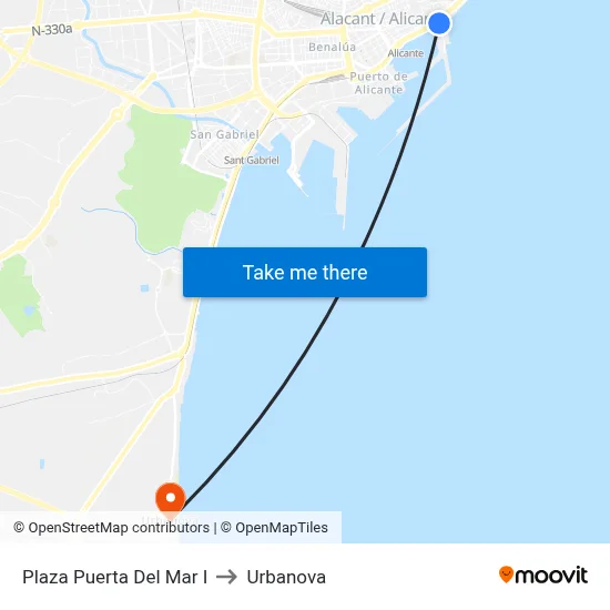 Plaza Puerta Del Mar I to Urbanova map