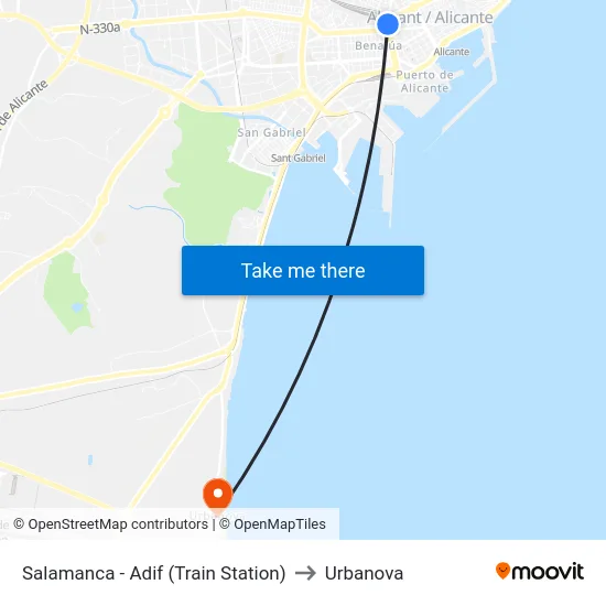 Salamanca - Adif (Train Station) to Urbanova map