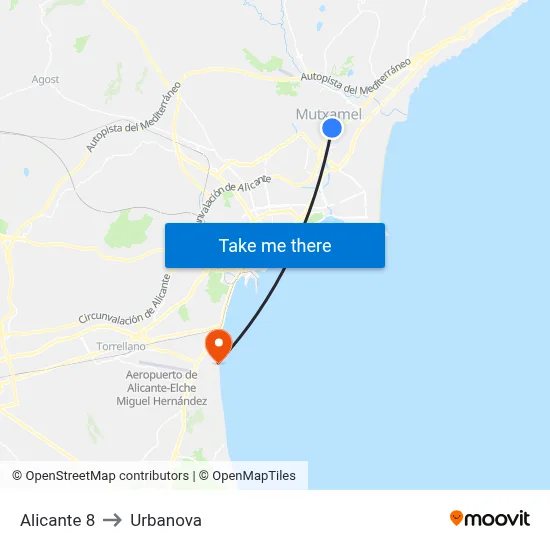 Alicante 8 to Urbanova map