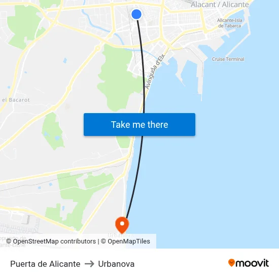 Puerta de Alicante to Urbanova map