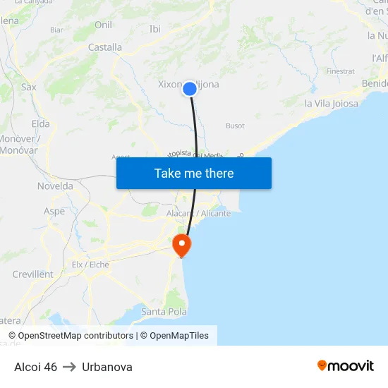 Alcoi 46 to Urbanova map