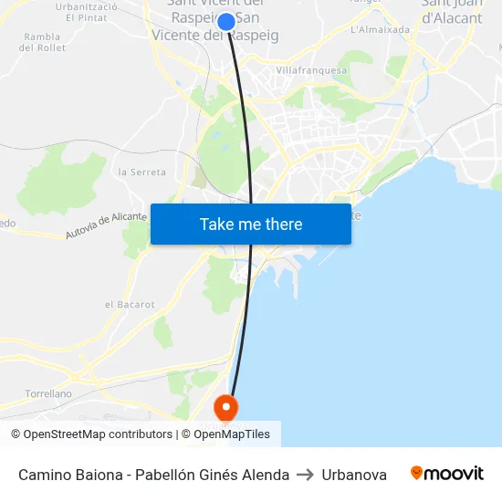 Camino Baiona - Pabellón Ginés Alenda to Urbanova map