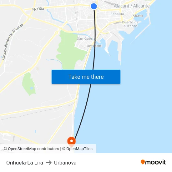 Orihuela-La Lira to Urbanova map