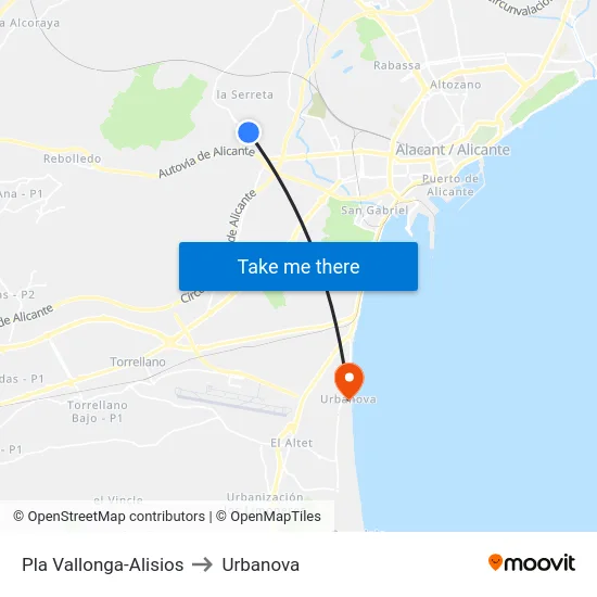 Pla Vallonga-Alisios to Urbanova map