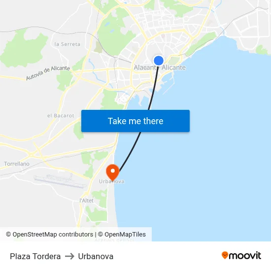 Plaza Tordera to Urbanova map