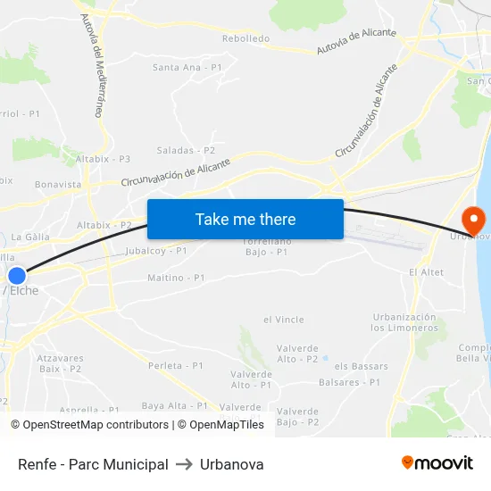 Renfe - Parc Municipal to Urbanova map