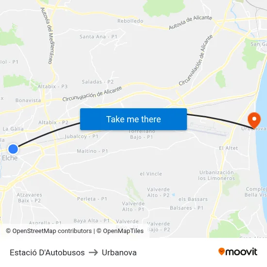 Estació D'Autobusos to Urbanova map