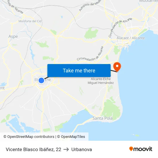 Vicente Blasco Ibáñez, 22 to Urbanova map
