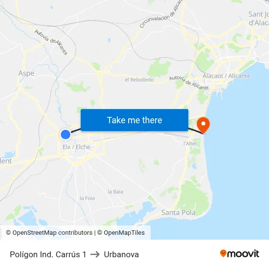 Polígon Ind. Carrús 1 to Urbanova map