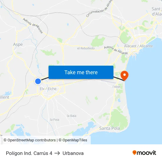 Polígon Ind. Carrús 4 to Urbanova map