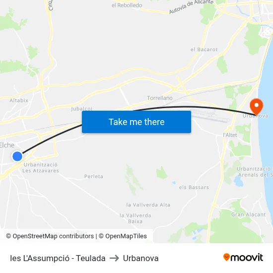 Ies L'Assumpció - Teulada to Urbanova map