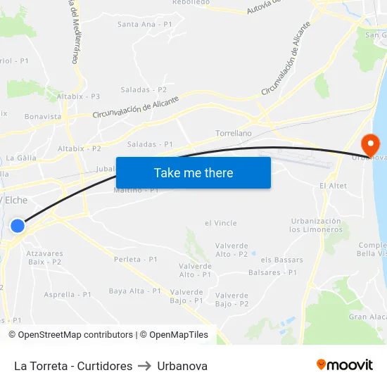 La Torreta - Curtidores to Urbanova map