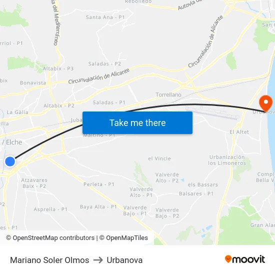 Mariano Soler Olmos to Urbanova map