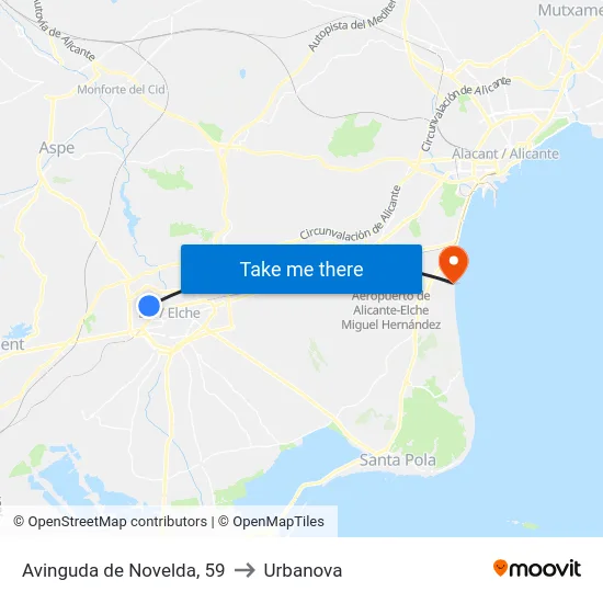 Avinguda de Novelda, 59 to Urbanova map