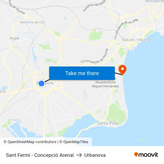 Sant Fermí - Concepció Arenal to Urbanova map
