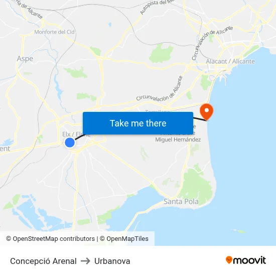 Concepció Arenal to Urbanova map