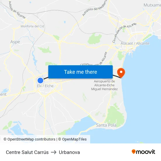 Centre Salut Carrús to Urbanova map