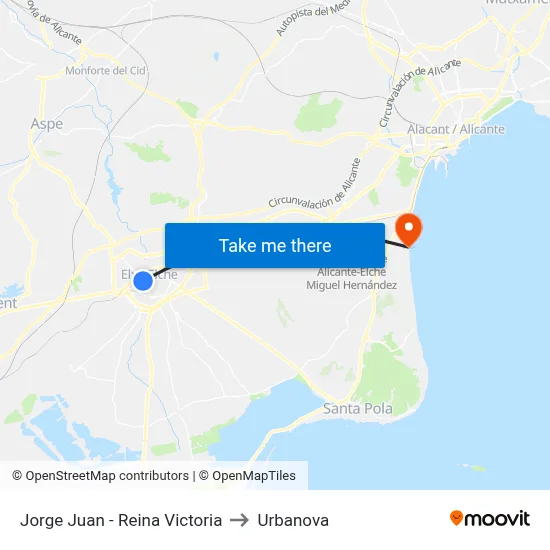 Jorge Juan - Reina Victoria to Urbanova map