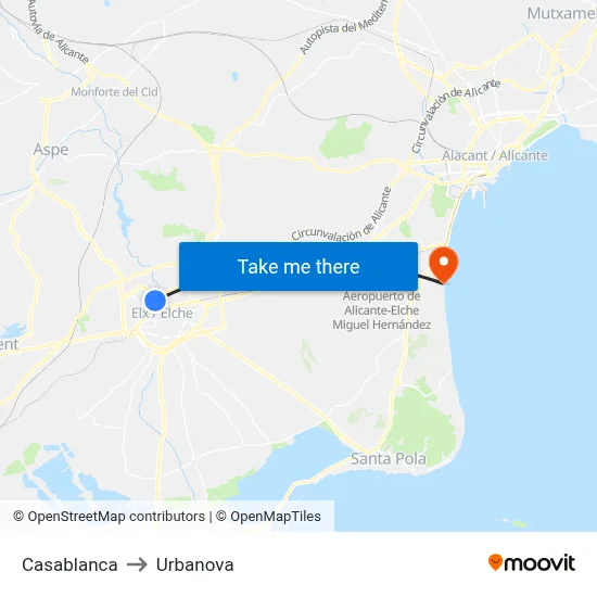 Casablanca to Urbanova map