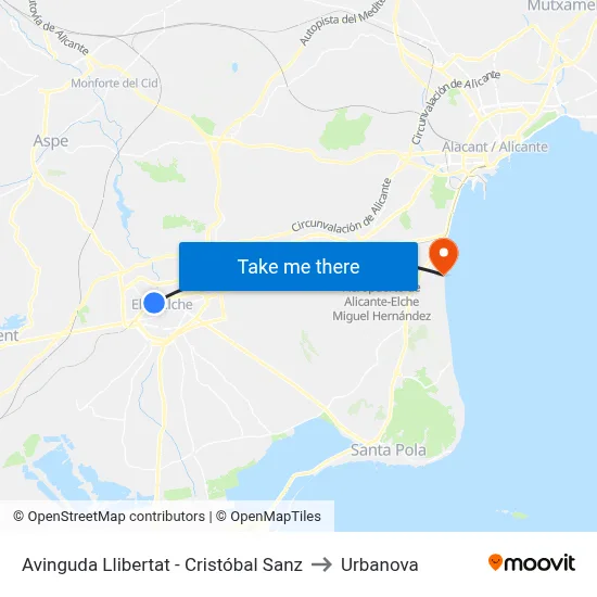 Avinguda Llibertat - Cristóbal Sanz to Urbanova map