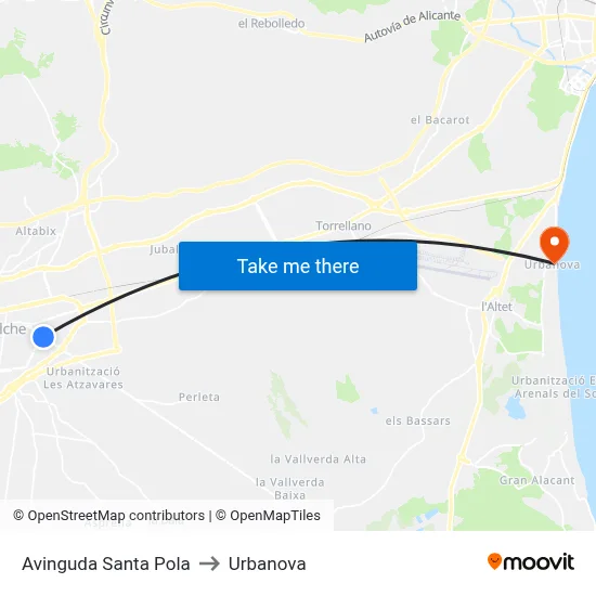 Avinguda Santa Pola to Urbanova map