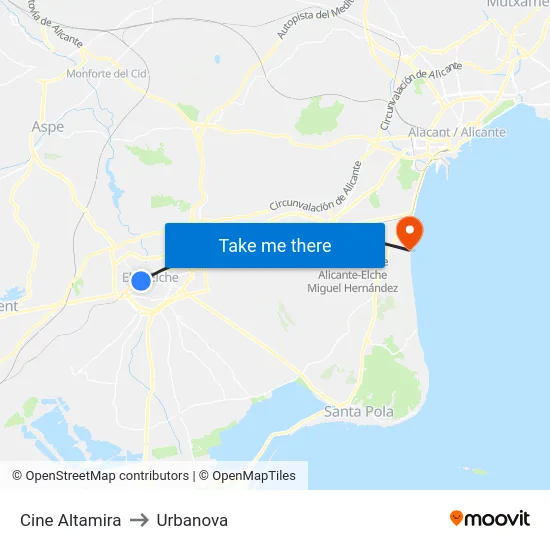 Cine Altamira to Urbanova map