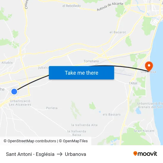 Sant Antoni - Església to Urbanova map
