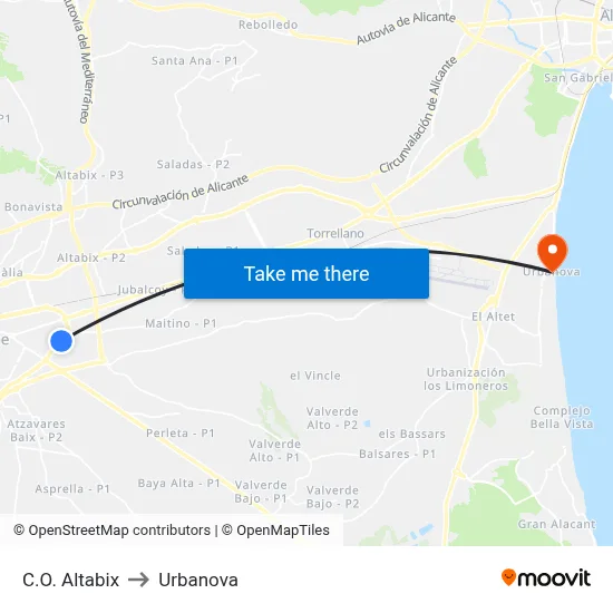 C.O. Altabix to Urbanova map
