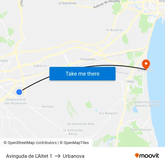 Avinguda de L'Altet 1 to Urbanova map
