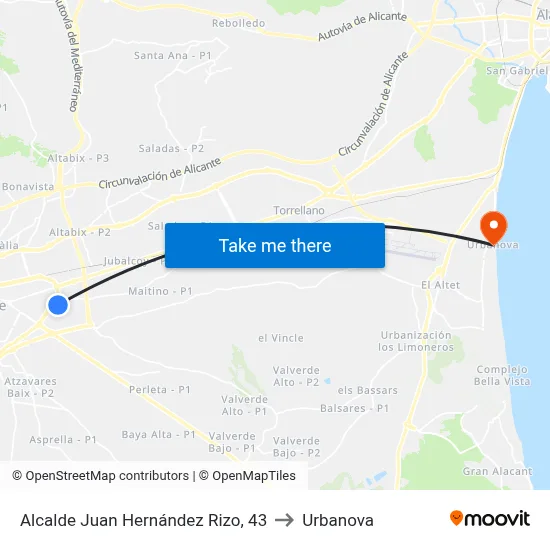 Alcalde Juan Hernández Rizo, 43 to Urbanova map