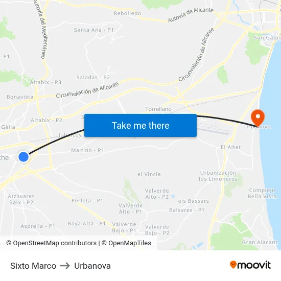 Sixto Marco to Urbanova map