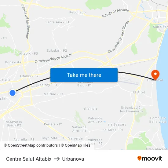 Centre Salut Altabix to Urbanova map