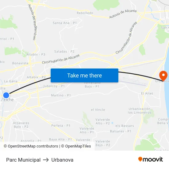 Parc Municipal to Urbanova map
