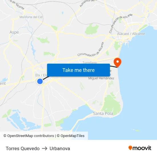 Torres Quevedo to Urbanova map