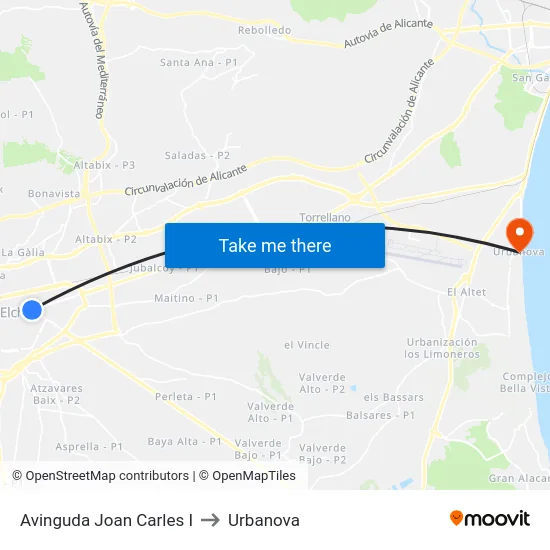 Avinguda Joan Carles I to Urbanova map