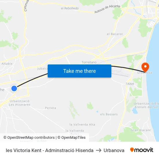 Ies Victoria Kent - Adminstració Hisenda to Urbanova map