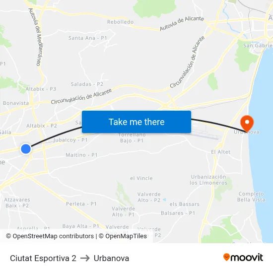 Ciutat Esportiva 2 to Urbanova map