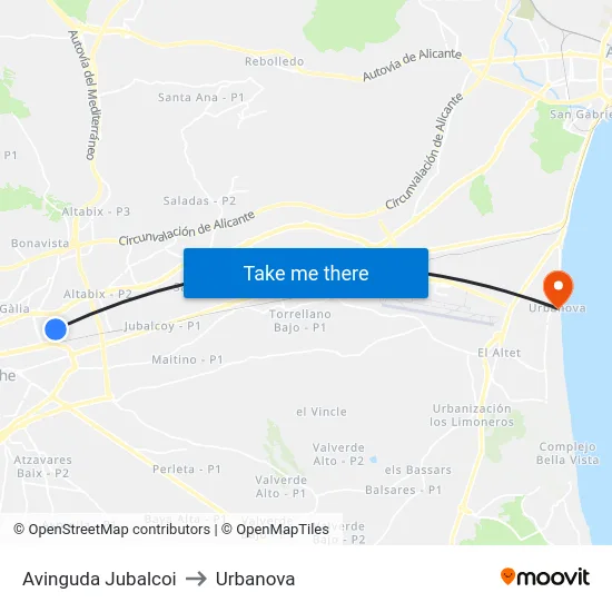 Avinguda Jubalcoi to Urbanova map
