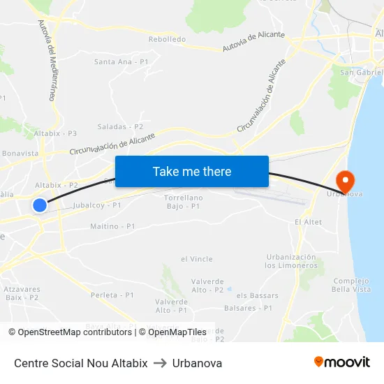 Centre Social Nou Altabix to Urbanova map
