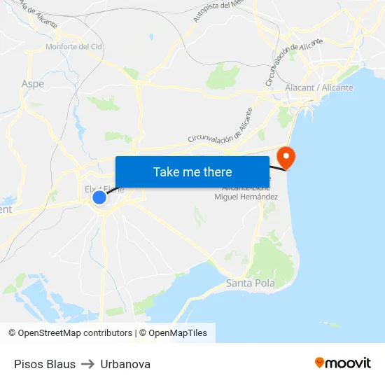 Pisos Blaus to Urbanova map