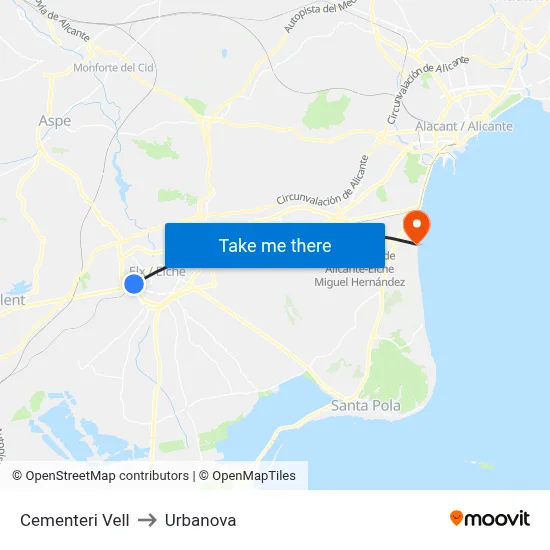 Cementeri Vell to Urbanova map