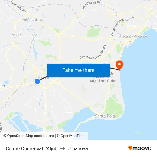 Centre Comercial L'Aljub to Urbanova map