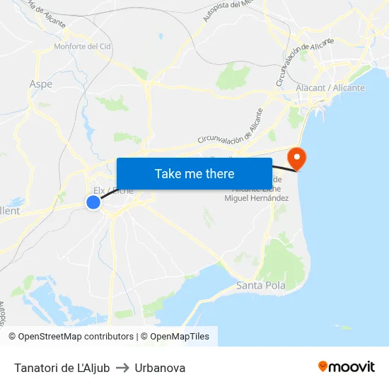 Tanatori de L'Aljub to Urbanova map
