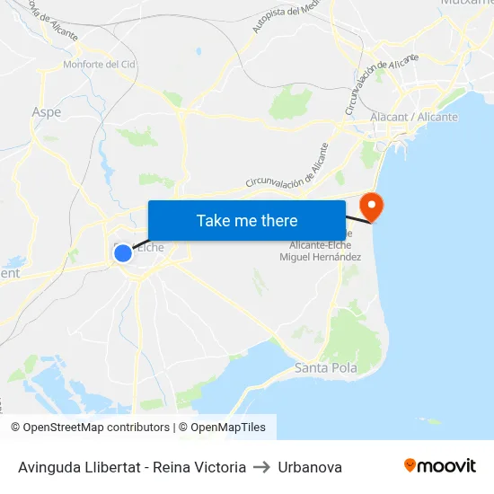 Avinguda Llibertat - Reina Victoria to Urbanova map