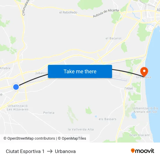Ciutat Esportiva 1 to Urbanova map