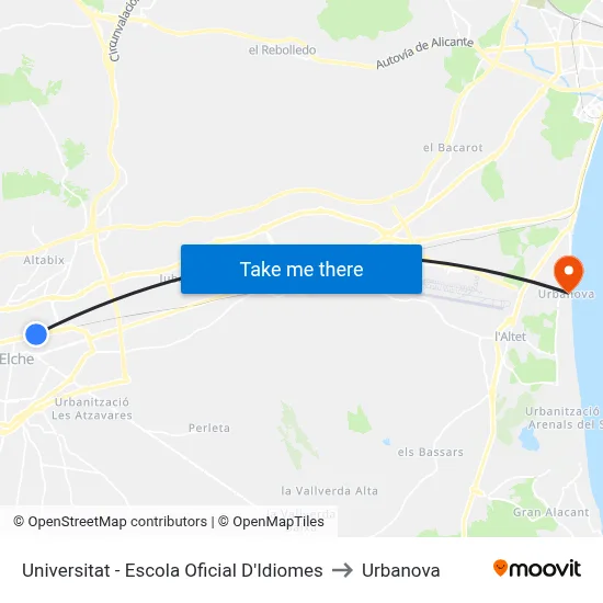 Universitat - Escola Oficial D'Idiomes to Urbanova map