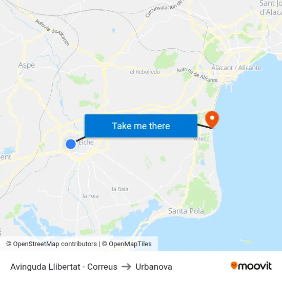 Avinguda Llibertat - Correus to Urbanova map