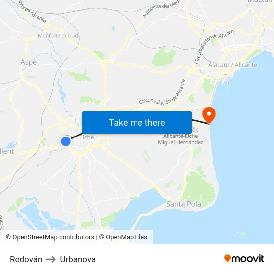 Redován to Urbanova map